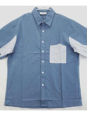 ChArmkpR Shirt Mens XL Blue White Striped 100% Cotton Pocket Classic Button-Up